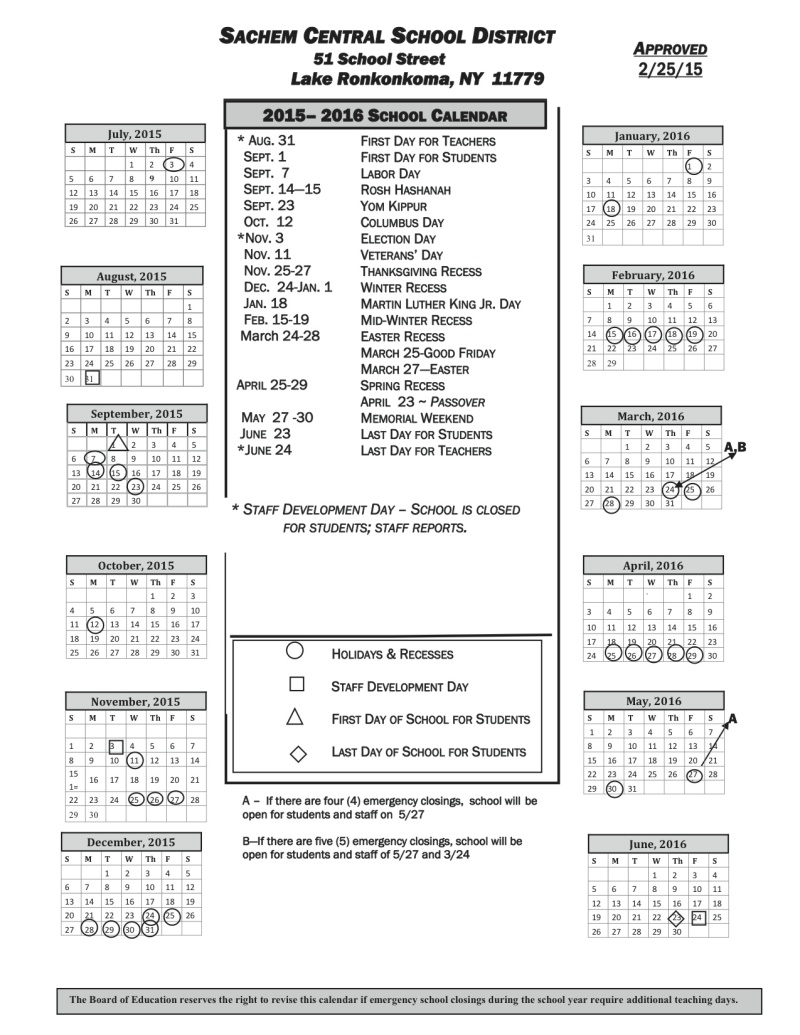 Sachem Schools releases 20152016 calendar Sachem Report